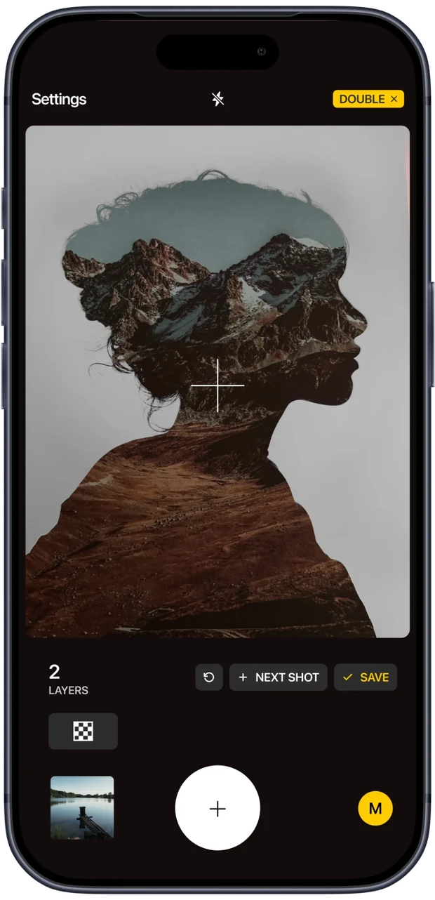 The double exposure screen in Ordinary, a profile filled with mountains